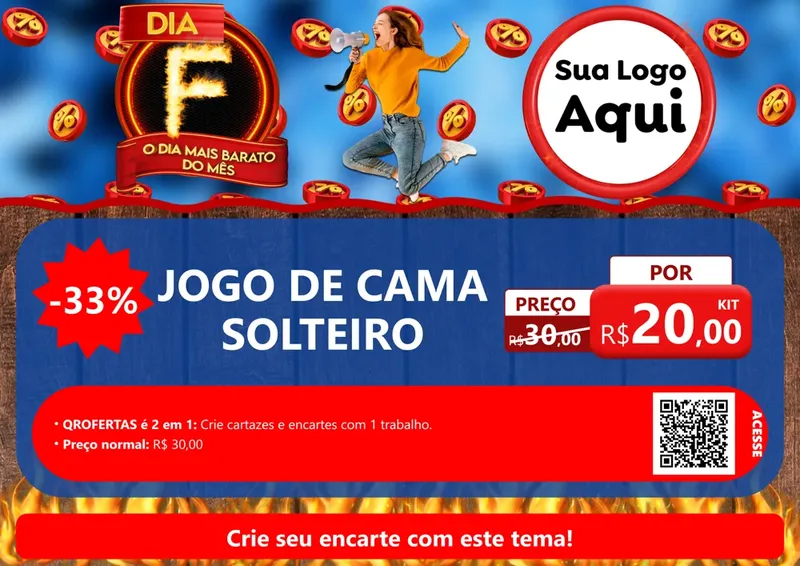 Modelo de Cartaz para Cartaz A4 Horizontal com o tema Dia F - O Dia Mais Barato Do Mês para Cama, Mesa e Banho