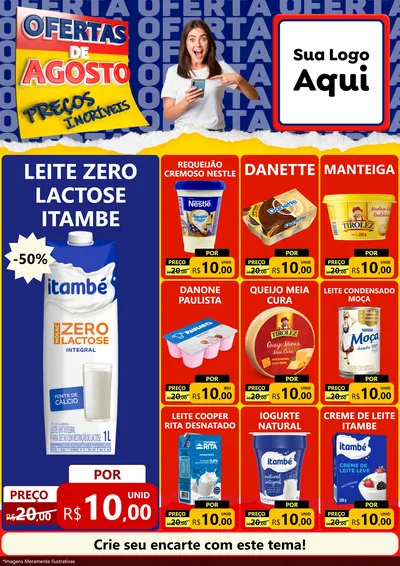 Modelo de Encarte para Encarte A4 Vertical com o tema Ofertas de Agosto - Preços Incríveis para Frios e Laticínios