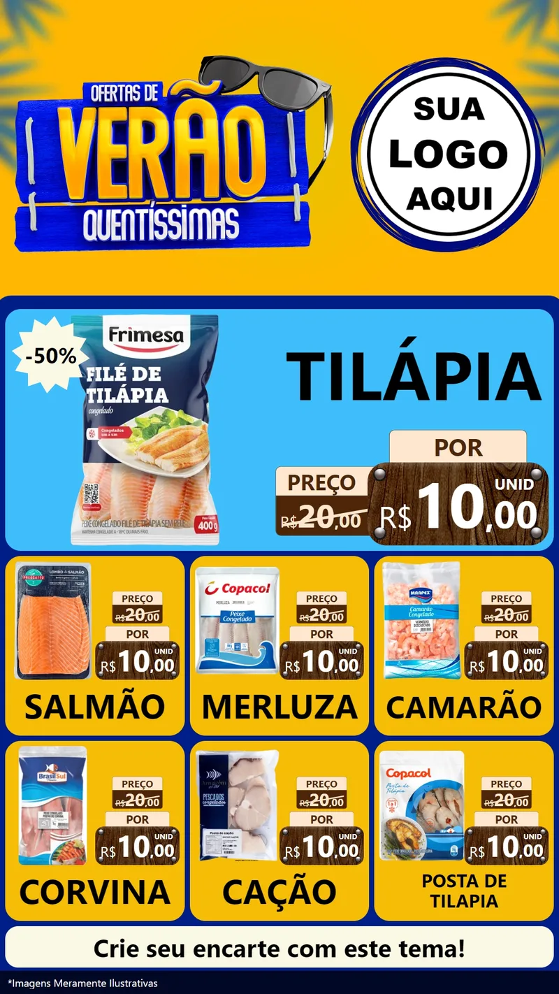 Modelo de Rede Social para Stories com o tema Ofertas de Verão Quentíssimas para Peixaria