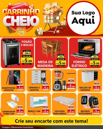Modelo de Rede Social para Feed Instagram com o tema Promoção carrinho cheio para Móveis e Eletro