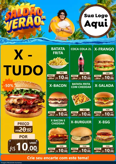 Modelo de Encarte para Encarte A4 Vertical com o tema Saldão de Verão para Hamburgueria