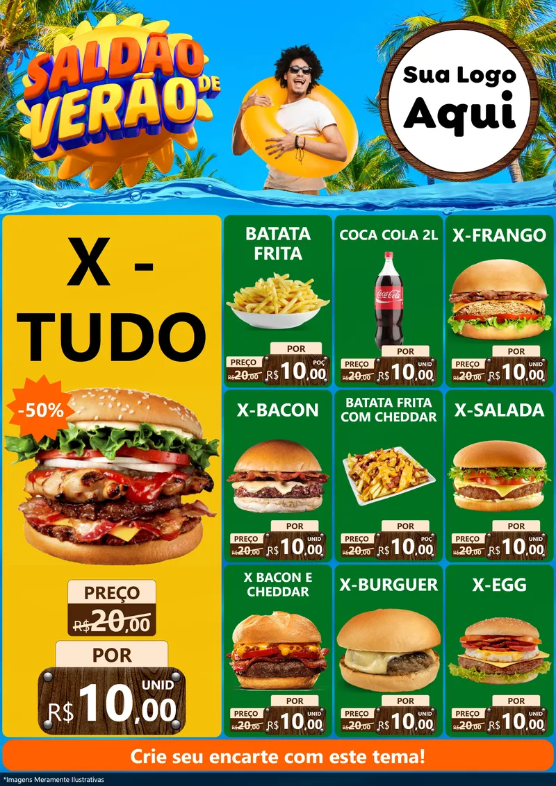 Modelo de Encarte para Encarte A4 Vertical com o tema Saldão de Verão para Hamburgueria