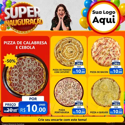 Modelo de Rede Social para Feed Facebook com o tema Super Inauguração para Pizzaria