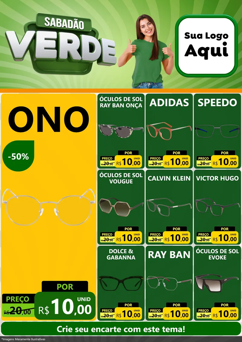 Modelo de Encarte para Encarte A4 Vertical com o tema Sabadão Verde para Óticas