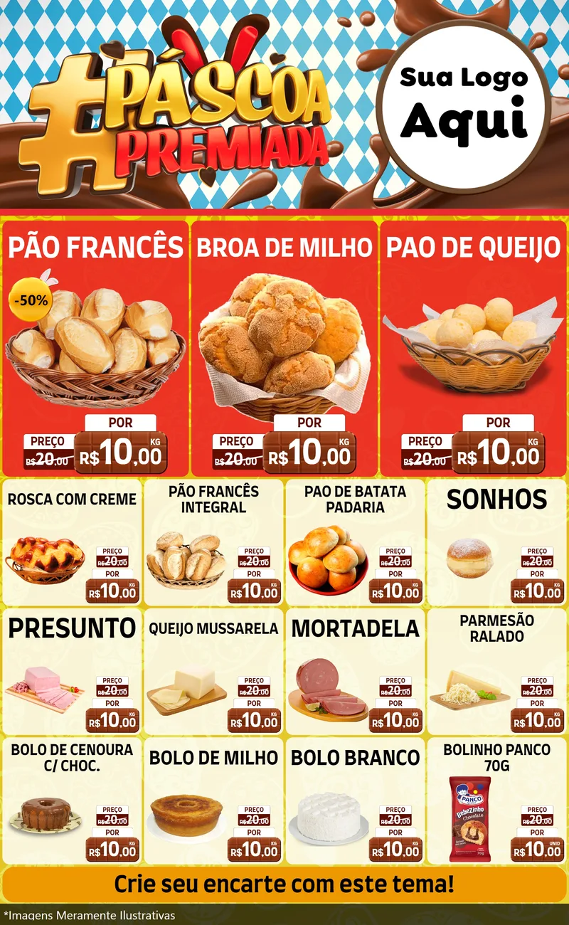 Modelo de Encarte para Encarte Grande com o tema Páscoa Premiada para Padaria