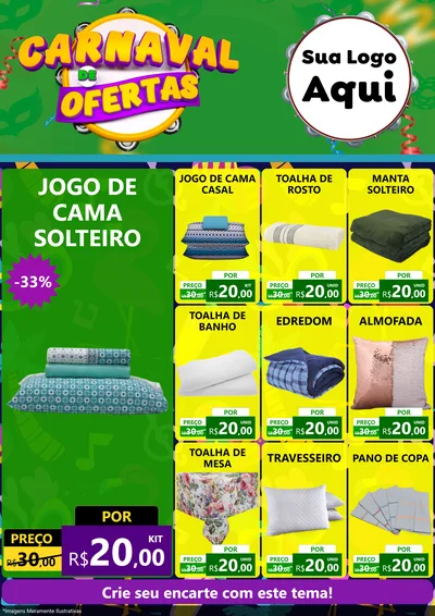 Modelo de Encarte para Encarte A4 Vertical com o tema Carnaval de Ofertas para Cama, Mesa e Banho