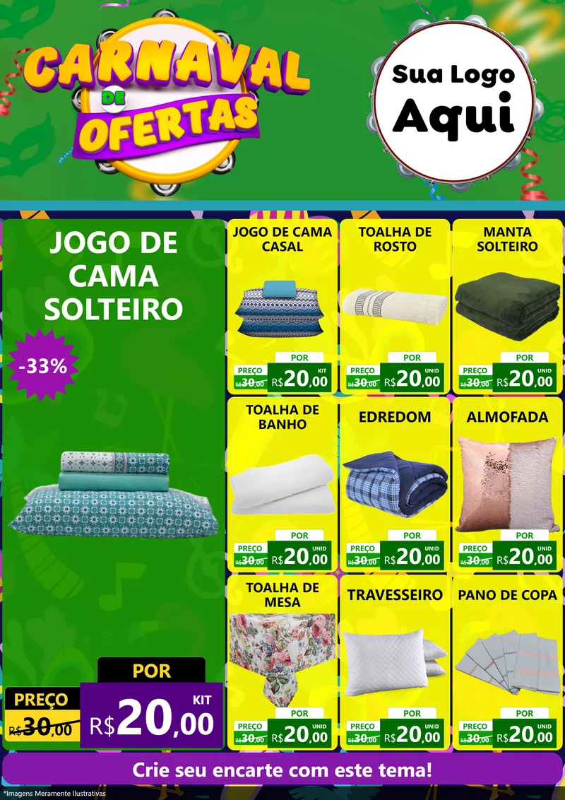 Modelo de Encarte para Encarte A4 Vertical com o tema Carnaval de Ofertas para Cama, Mesa e Banho