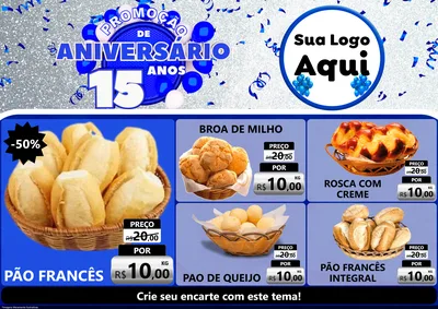 Modelo de Encarte para Encarte A4 Horizontal com o tema Promoção de Aniversário - 15 Anos para Padaria