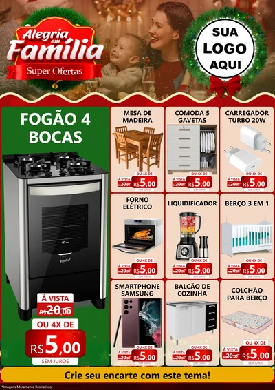 Modelo de Encarte para Encarte A4 Vertical com o tema Alegria Em Família - Super Ofertas para Móveis e Eletro