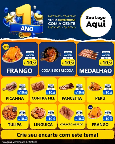 Modelo de Rede Social para Feed Instagram com o tema Um Ano de Aniversário para Assados