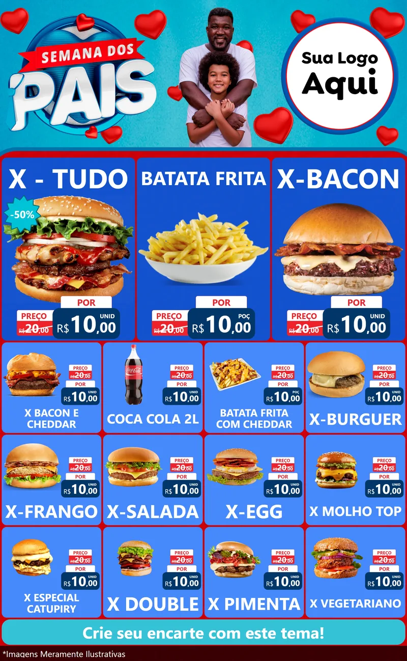 Modelo de Encarte para Encarte Grande com o tema Semana Dos Pais para Hamburgueria