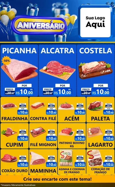 Modelo de Encarte para Encarte Grande com o tema Aniversário para Açougue