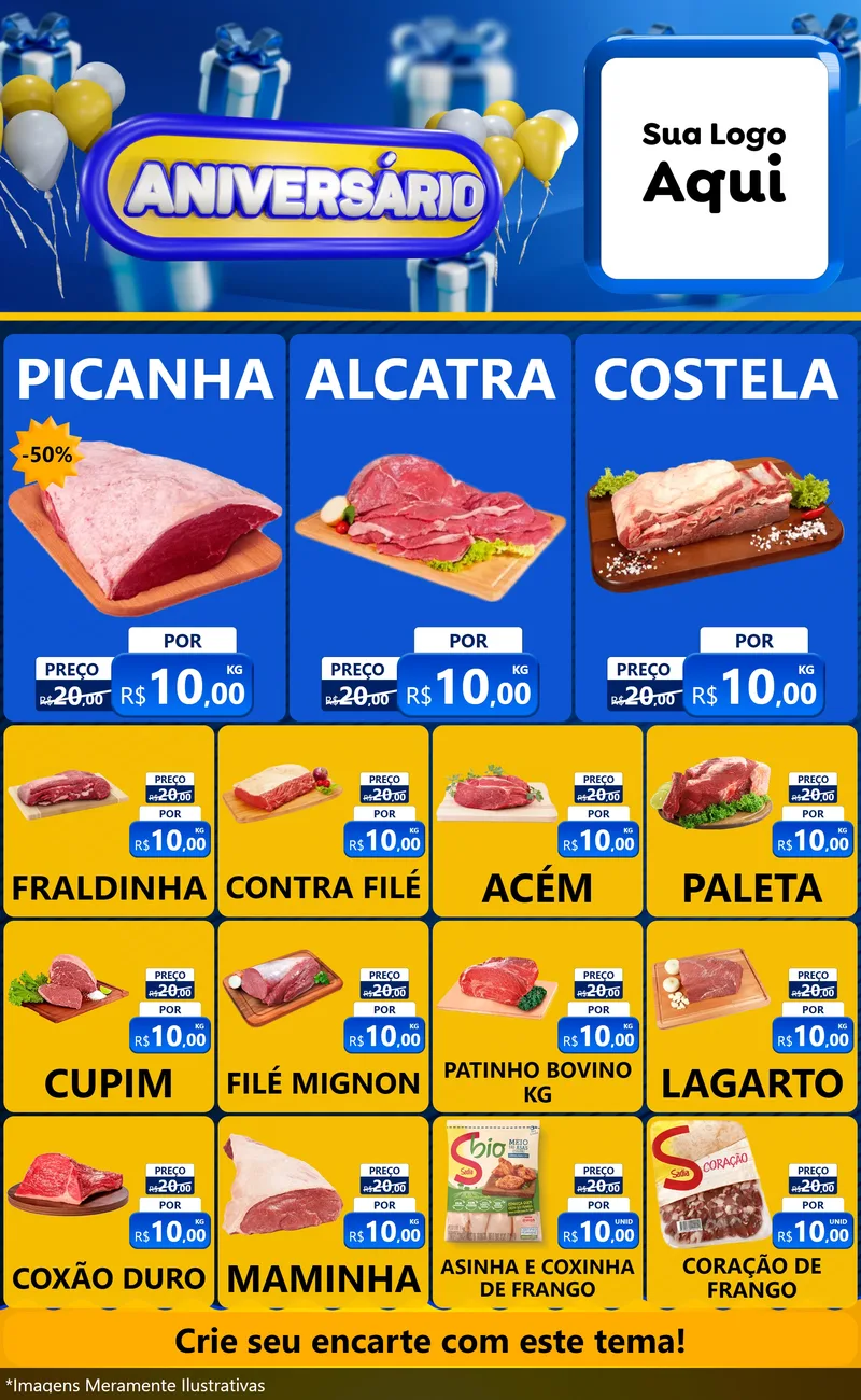 Modelo de Encarte para Encarte Grande com o tema Aniversário para Açougue