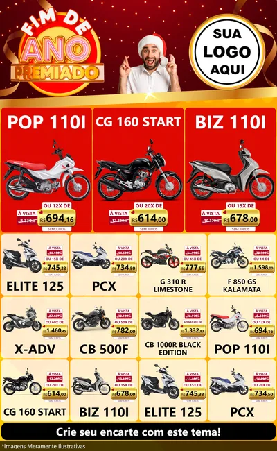 Modelo de Encarte para Encarte Grande com o tema Fim de Ano Premiado para Concessionaria de Motos