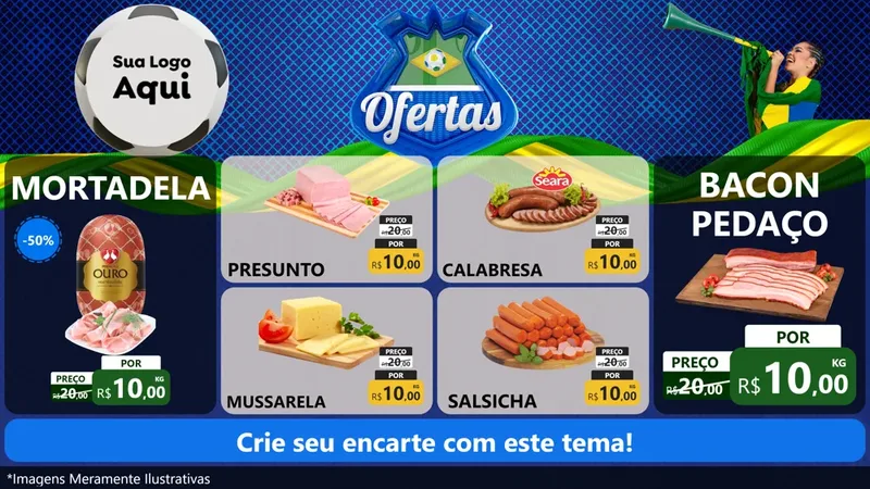 Modelo de TV para TV Horizontal com o tema Ofertas (Futebol) para Frios e Laticínios