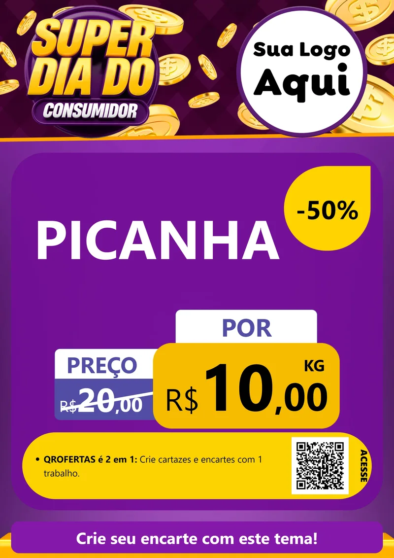 Modelo de Cartaz para Cartaz A4 Vertical com o tema Super Dia do Consumidor para Açougue