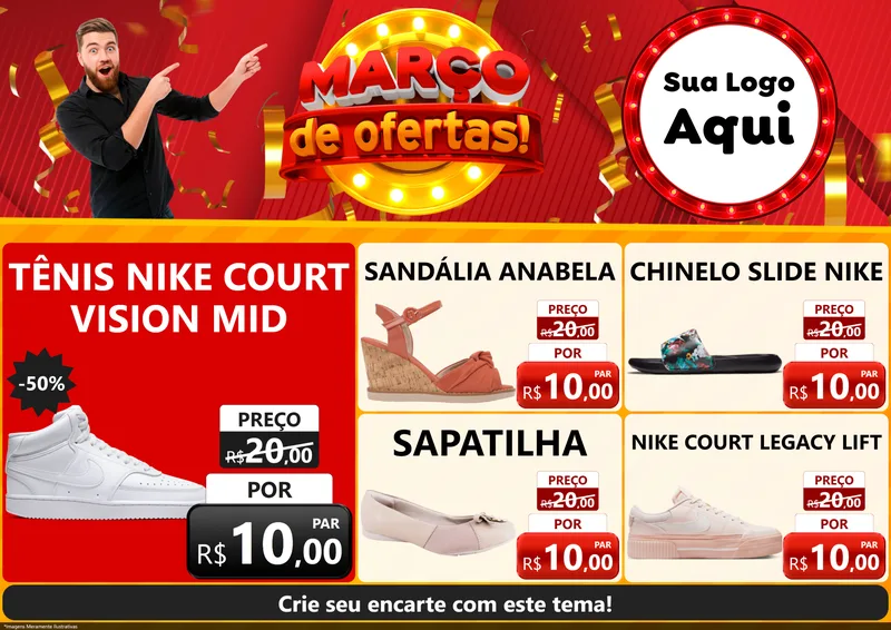 Modelo de Encarte para Encarte A4 Horizontal com o tema Março de Ofertas! para Calçados