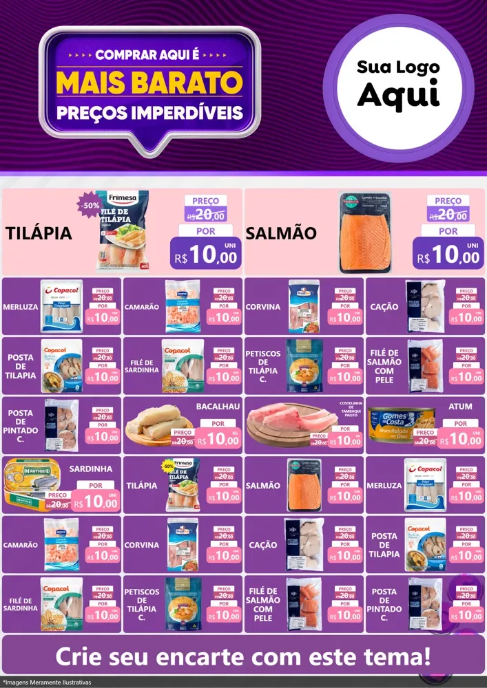 Modelo de Encarte para Encarte A4 Vertical com o tema Mais Barato para Peixaria