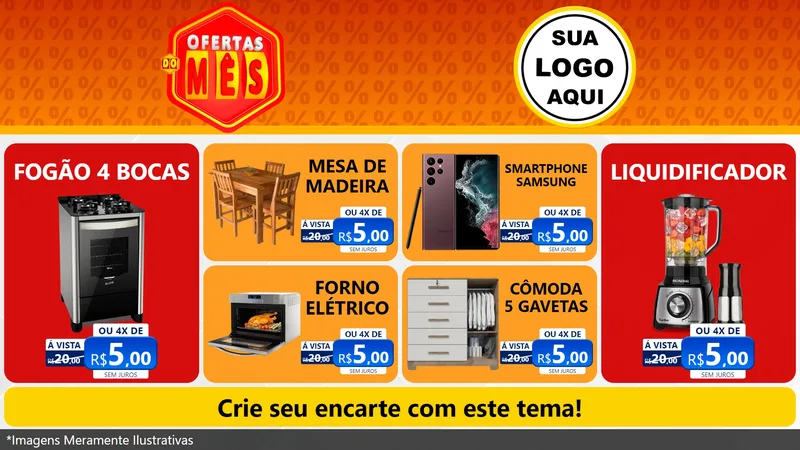 Modelo de TV para TV Horizontal com o tema Ofertas do Mês para Móveis e Eletro