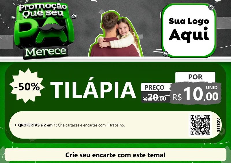 Modelo de Cartaz para Cartaz A4 Horizontal com o tema Promoção Que seu Pai Merece para Peixaria