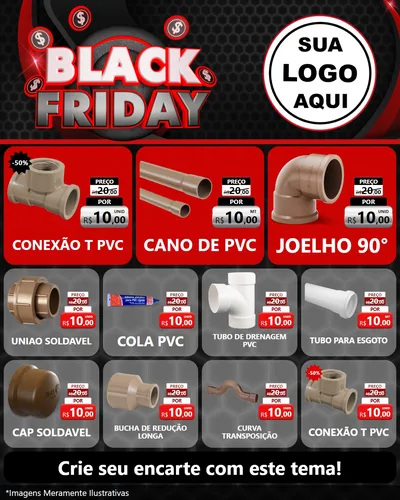 Modelo de Rede Social para Feed Instagram com o tema Black Friday para Tubos e conexões