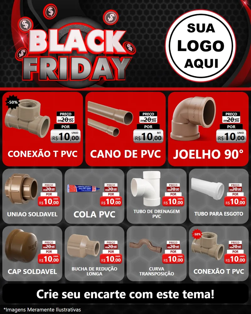 Modelo de Rede Social para Feed Instagram com o tema Black Friday para Tubos e conexões