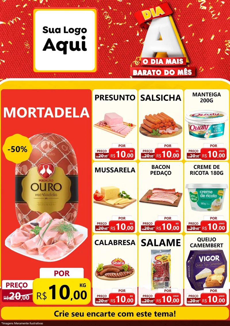 Modelo de Encarte para Encarte A4 Vertical com o tema Dia A o Dia Mais Barato do Mês para Frios e Laticínios