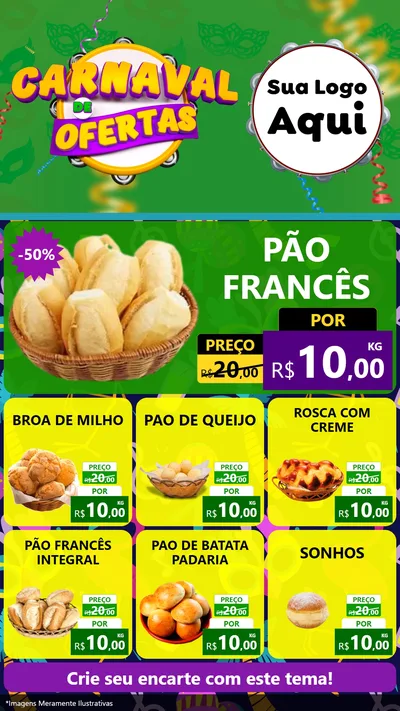 Modelo de Rede Social para Stories com o tema Carnaval de Ofertas para Padaria