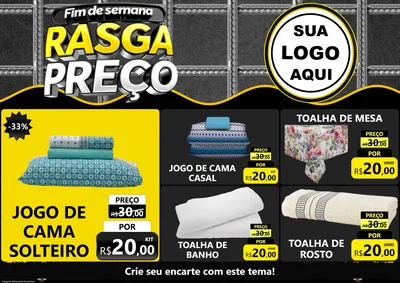 Modelo de Encarte para Encarte A4 Horizontal com o tema Fim de Semana Rasga Preço para Cama, Mesa e Banho