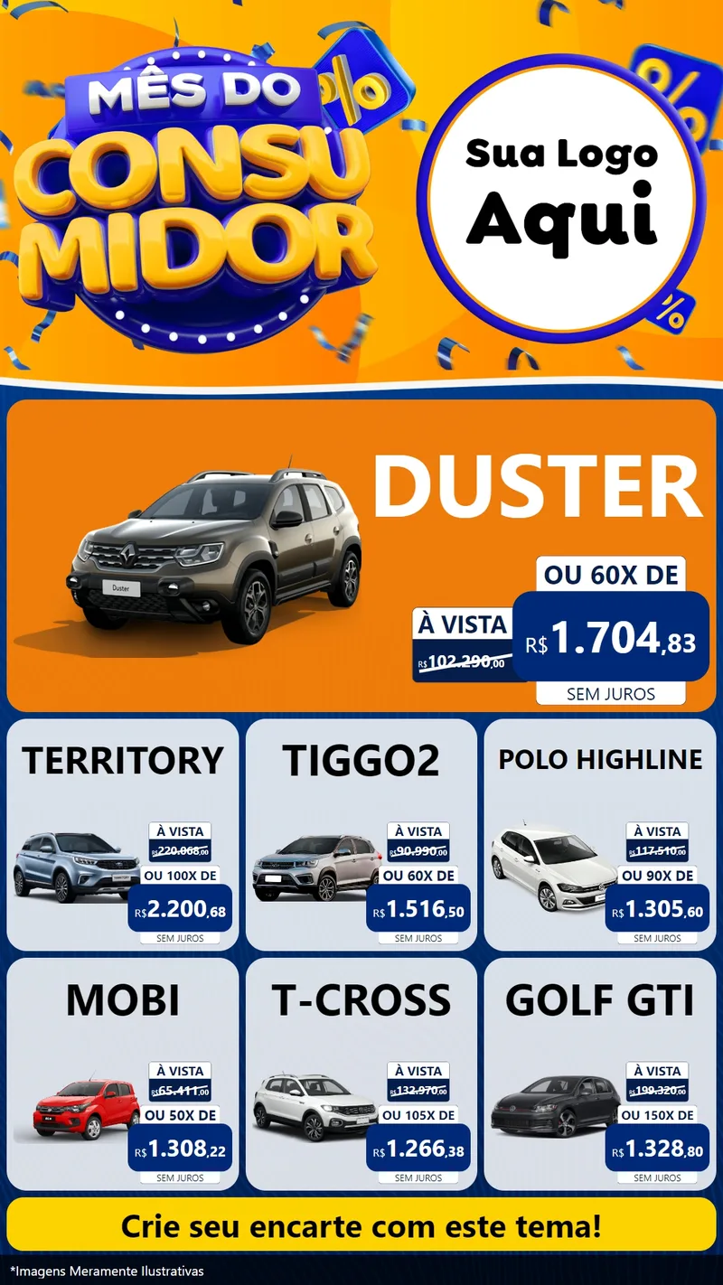 Modelo de Rede Social para Stories com o tema Mês do Consumidor para Concessionaria de Carros
