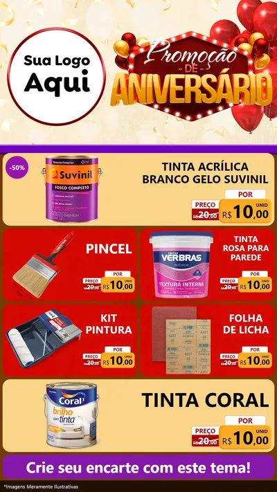 Modelo de TV para TV Vertical com o tema Promoção de Aniversário para Tintas e Ferramentas