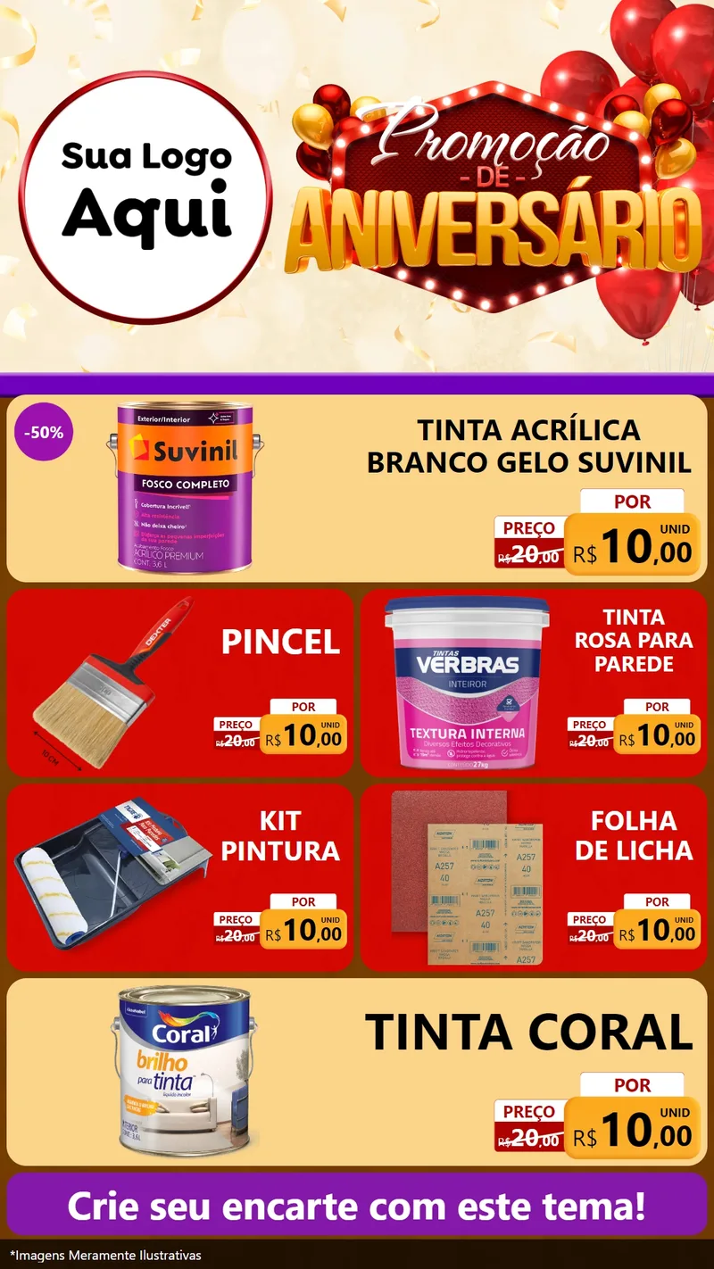 Modelo de TV para TV Vertical com o tema Promoção de Aniversário para Tintas e Ferramentas