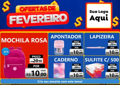 Modelo de Encarte para Encarte A4 Horizontal com o tema Ofertas de Fevereiro para Papelaria