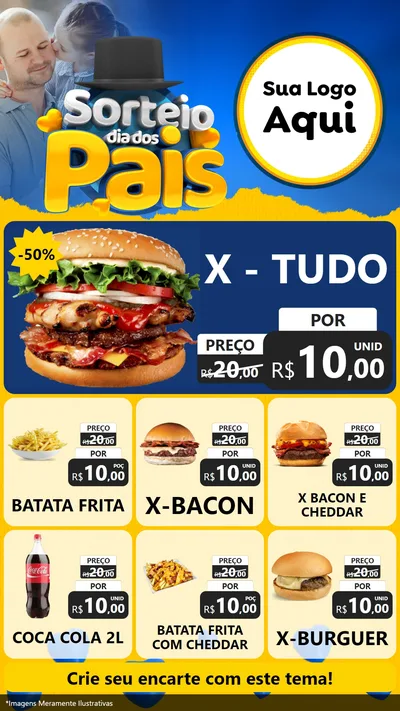 Modelo de Rede Social para Stories com o tema Sorteio Dia Dos Pais para Hamburgueria