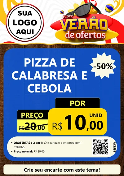 Modelo de Cartaz para Cartaz A4 Vertical com o tema Super Verão de Ofertas para Pizzaria