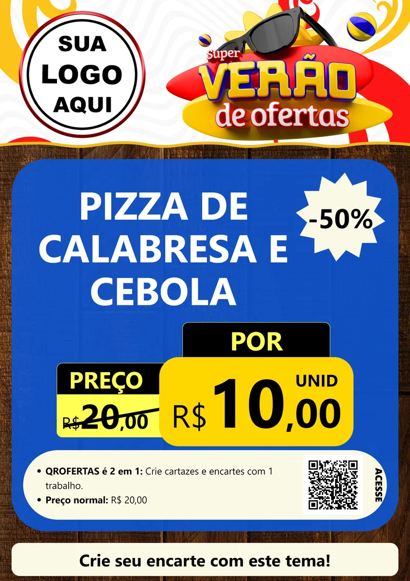 Modelo de Cartaz para Cartaz A4 Vertical com o tema Super Verão de Ofertas para Pizzaria