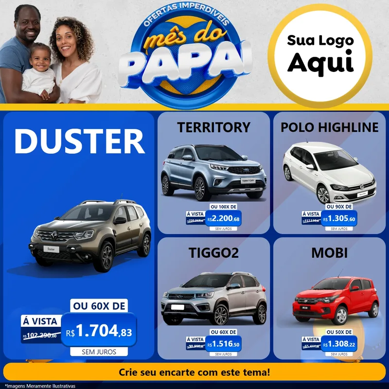 Modelo de Rede Social para Feed Facebook com o tema Ofertas Imperdíveis Mês Do Papai para Concessionaria de Carros