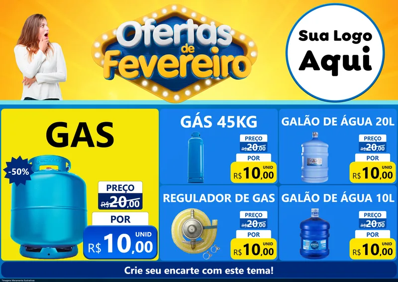 Modelo de Encarte para Encarte A4 Horizontal com o tema Ofertas de Fevereiro para Água e gás