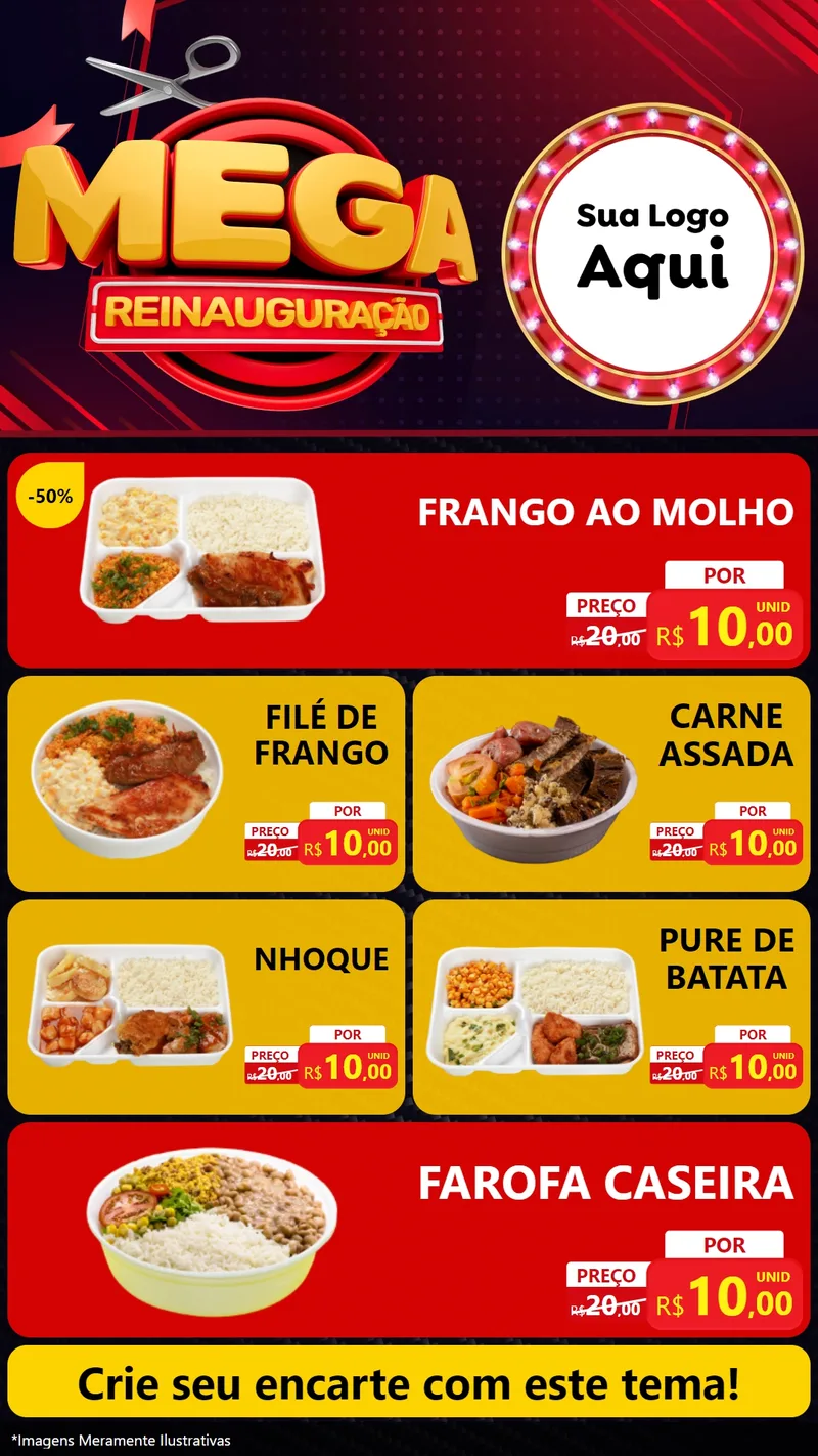 Modelo de TV para TV Vertical com o tema Mega Reinauguração para Restaurante