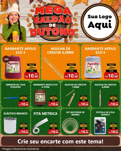Modelo de Rede Social para Feed Instagram com o tema Mega Saldão de Outono para Armarinho e Aviamentos