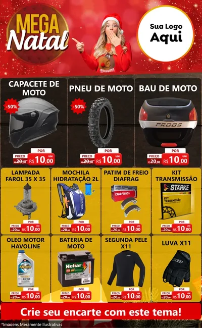 Modelo de Encarte para Encarte Grande com o tema Mega Natal para Moto peças