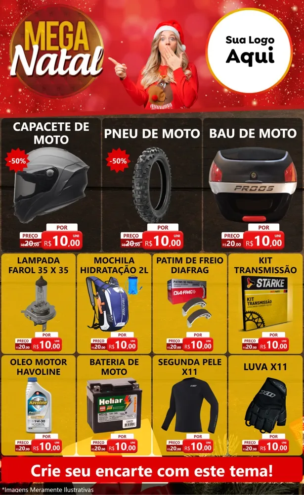 Modelo de Encarte para Encarte Grande com o tema Mega Natal para Moto peças