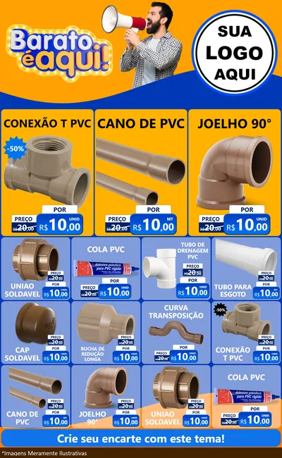 Modelo de Encarte para Encarte Grande com o tema Barato é aqui para Tubos e conexões