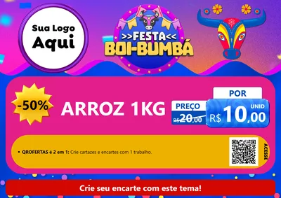 Modelo de Cartaz para Cartaz A4 Horizontal com o tema Festa Boi-Bumbá para Supermercado