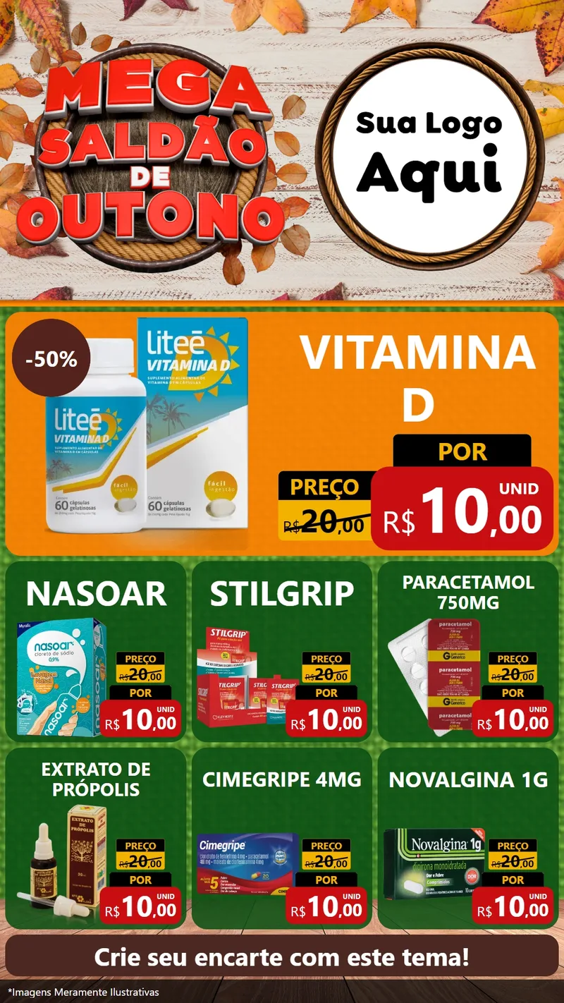 Modelo de Rede Social para Stories com o tema Mega Saldão de Outono para Farmácia