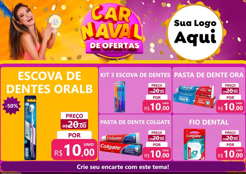 Modelo de Encarte para Encarte A4 Horizontal com o tema Carnaval de Ofertas para Higiene Pessoal