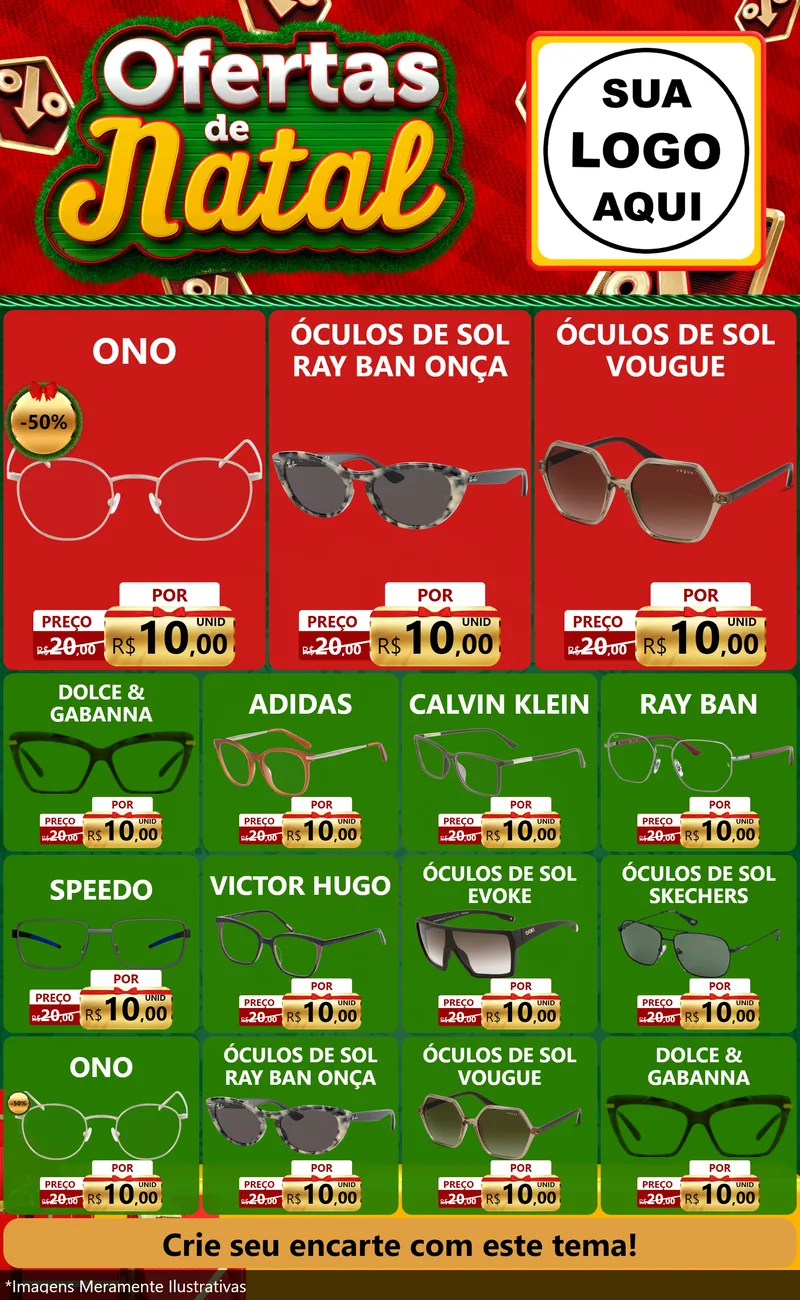 Modelo de Encarte para Encarte Grande com o tema Ofertas de Natal para Óticas