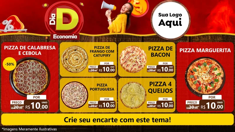 Modelo de TV para TV Horizontal com o tema Dia D Economia para Pizzaria