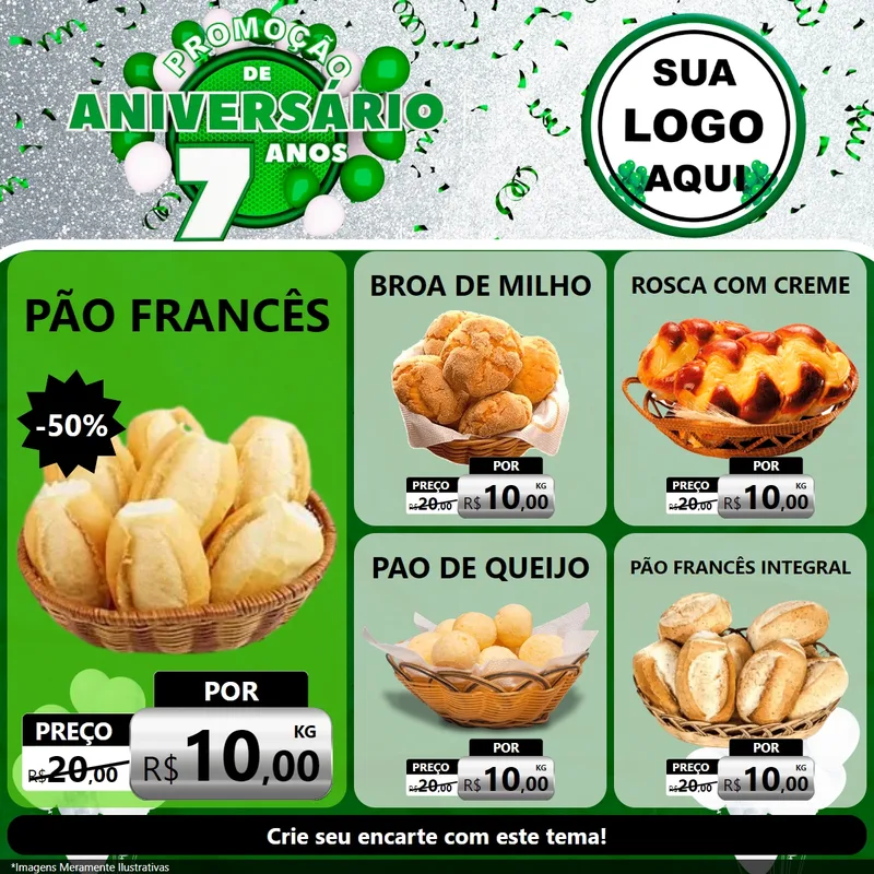 Modelo de Rede Social para Feed Facebook com o tema Promoção de Aniversário - 7 Anos para Padaria