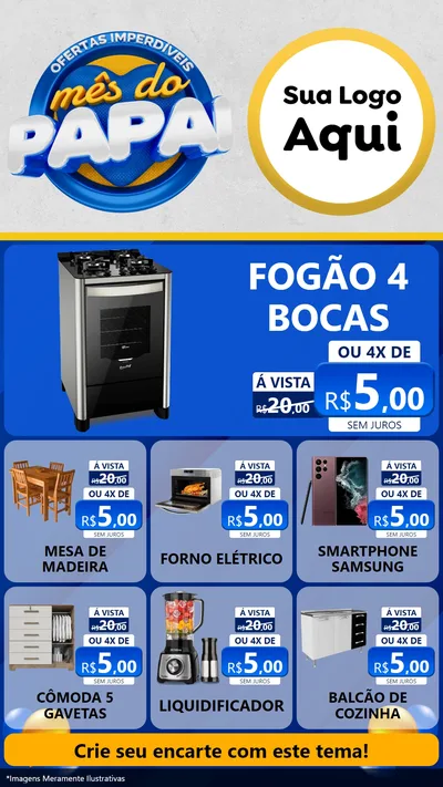 Modelo de Rede Social para Stories com o tema Ofertas Imperdíveis Mês Do Papai para Móveis e Eletro